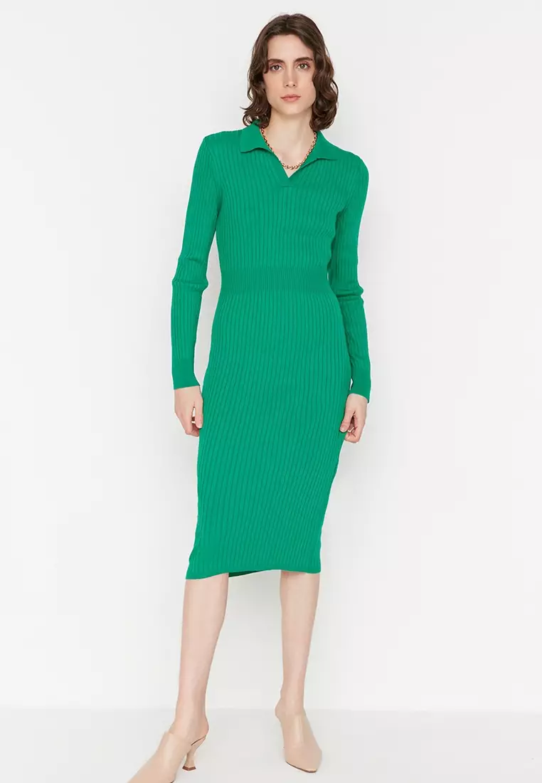 Long Sleeves Knit Polo Dress
