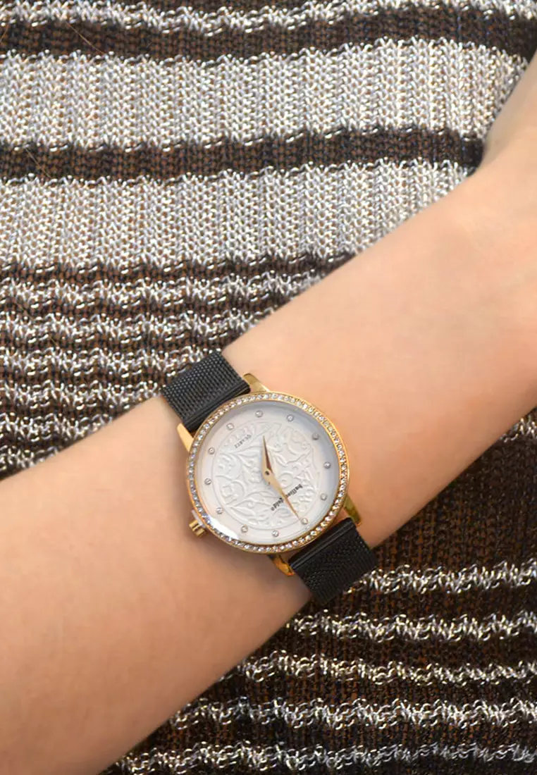 Elite Watch Embellished with Rhinestone - Rose Gold and White