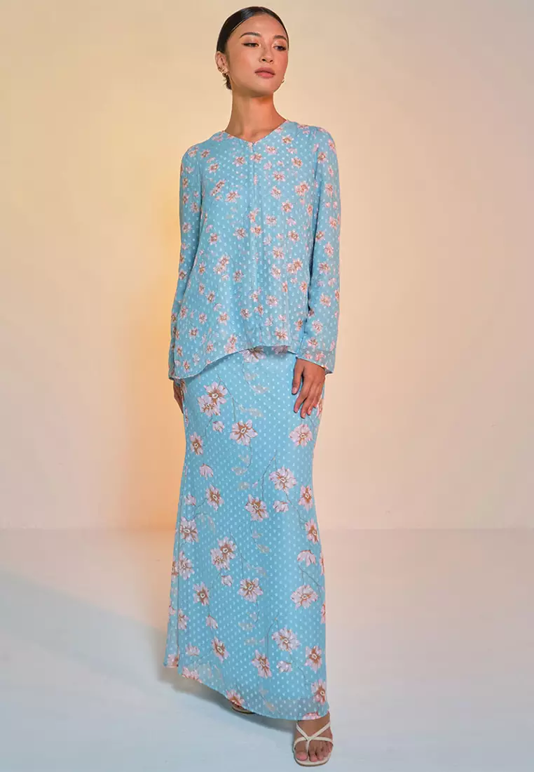 Serilina Blouse & Skirt - Turquoise/Pink Floral