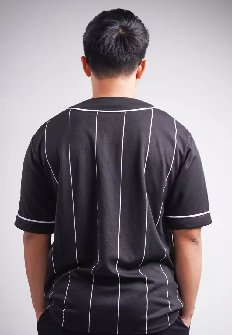 MTO06 Kaos Baseball Polos Bergaris Hitam