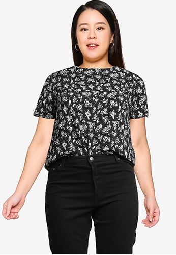 Only CARMAKOMA black Plus Size Flowly Short Sleeves Top Print 50C30AAD3A83BAGS_1