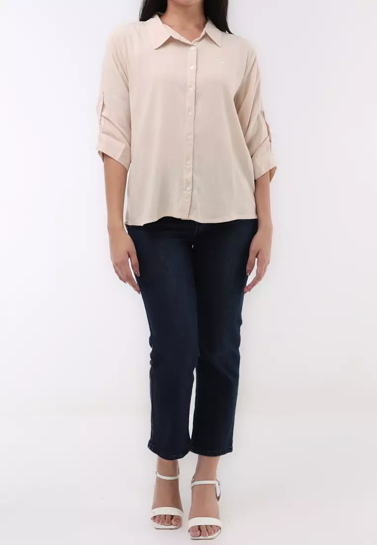 Woven Plain Soft Linen 3/4 Blouse