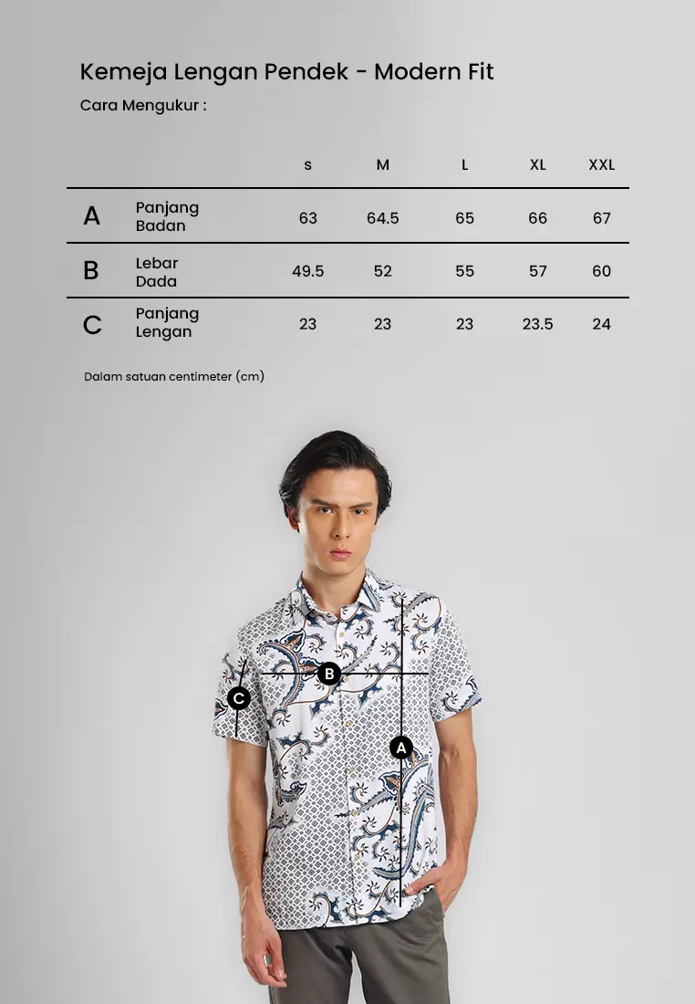 MANZONE - Kemeja Batik Lengan Pendek Pria Darajati 05 Modern Fit - White Warna White