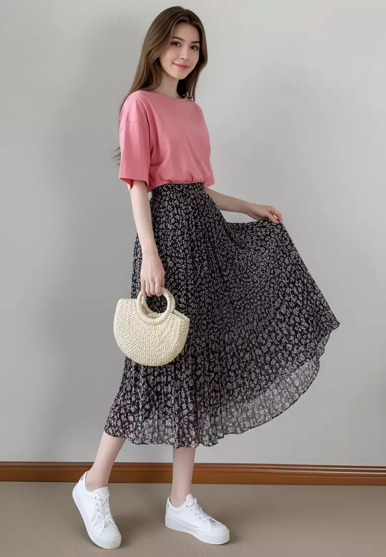 Floral Printed Pleated Skirt