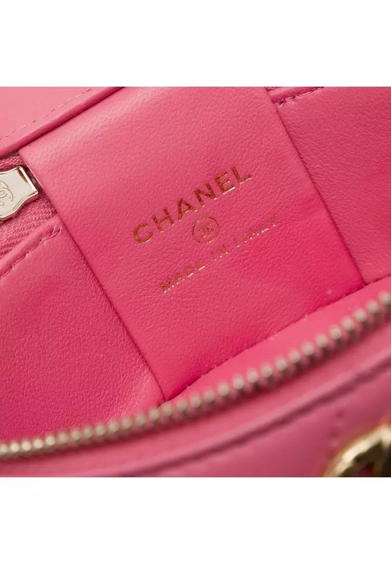 Pre-Loved Chanel Mini Cc Quilted Lambskin Pearl Top Handle Vanity Case With Chain