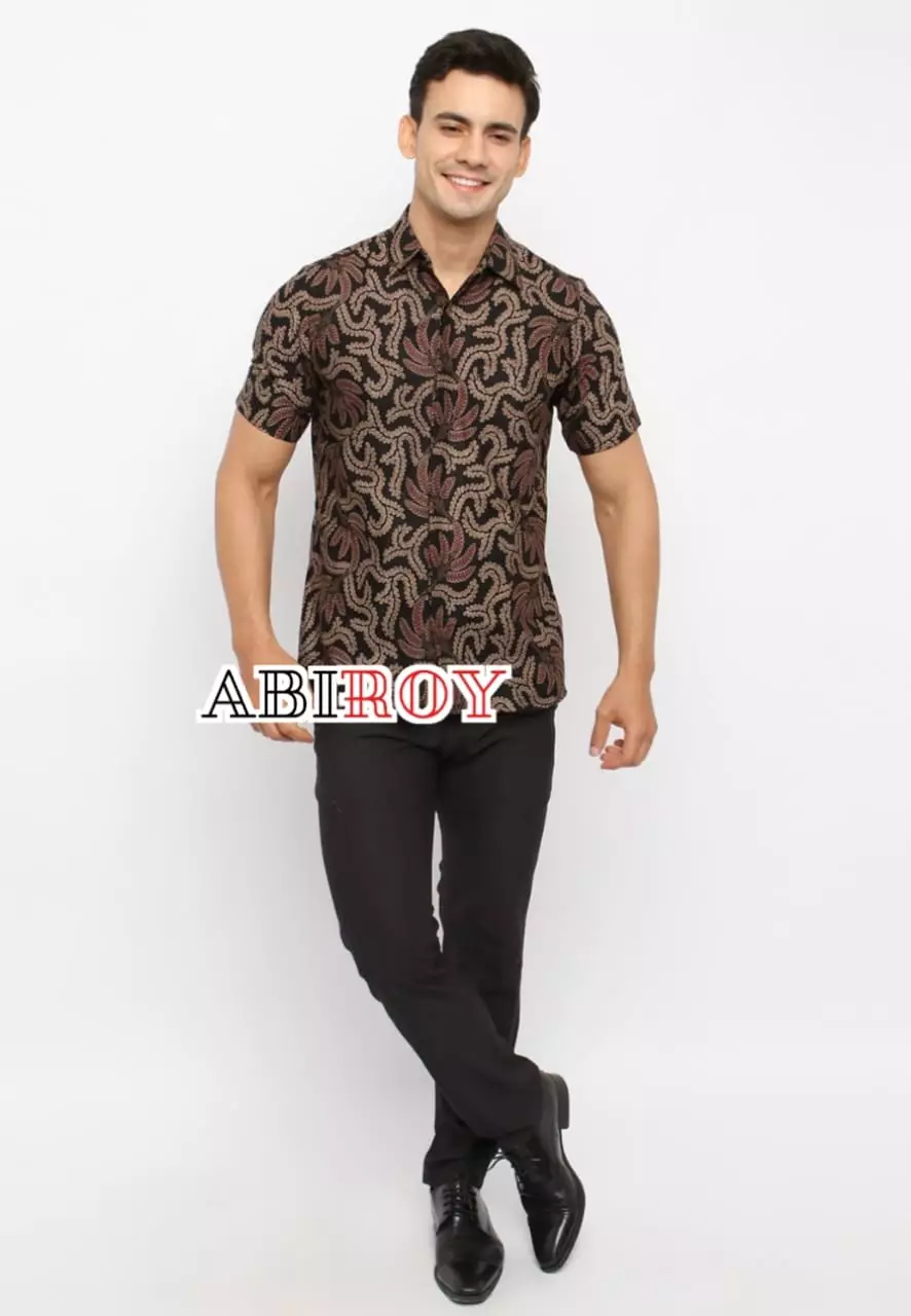 Kemeja Batik Pria Premium Slimfit Elegant Modern Lengan Pendek Patuk Maron