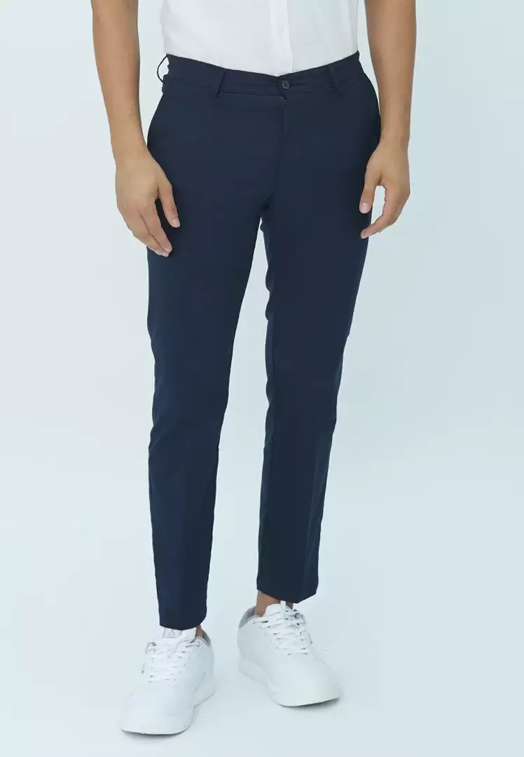 Johnwin - Celana Formal Sigma Ankle Pants - Celana Panjang Pria - Bahan Katun Polyester - Slim Fit - Biru Navy - F.1024.006.167.C