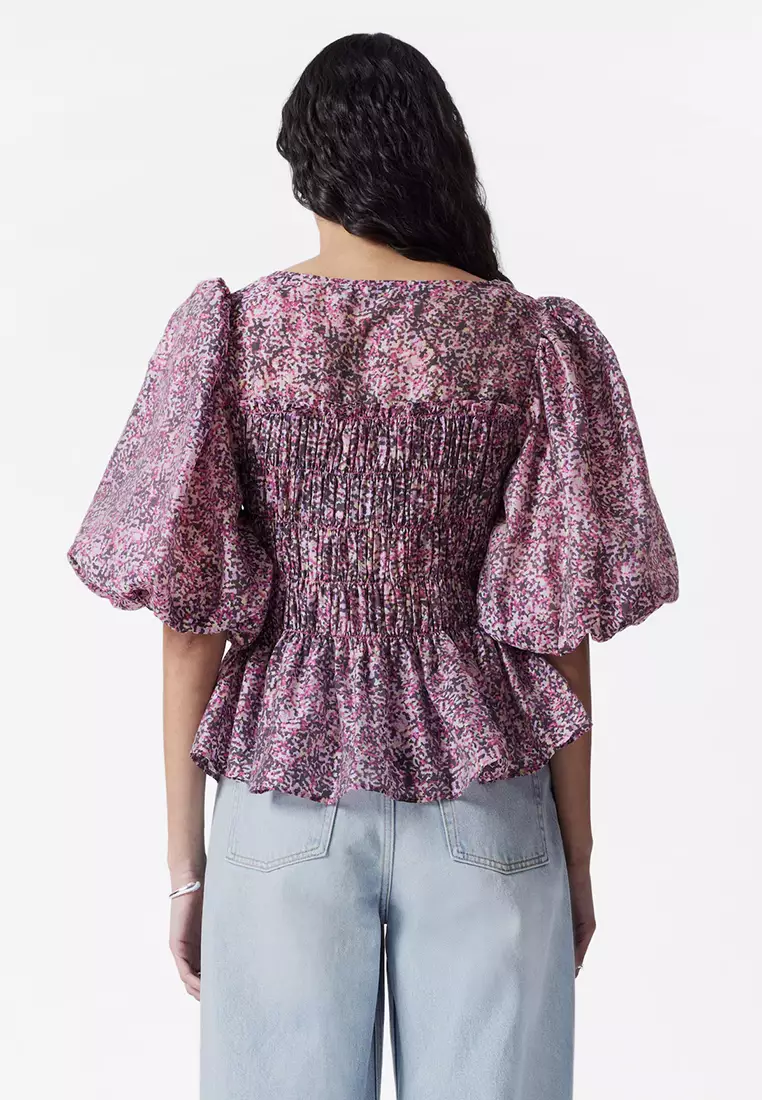 Smocked Puff-Sleeve Blouse