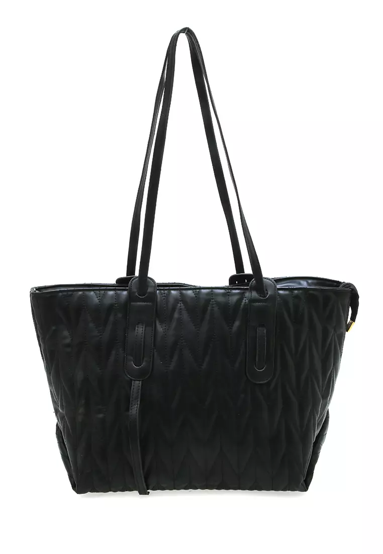 Laura Tas Kerja Wanita Tote Bag Motif Polos Large Compartment Material Leather ORIGINAL - Black