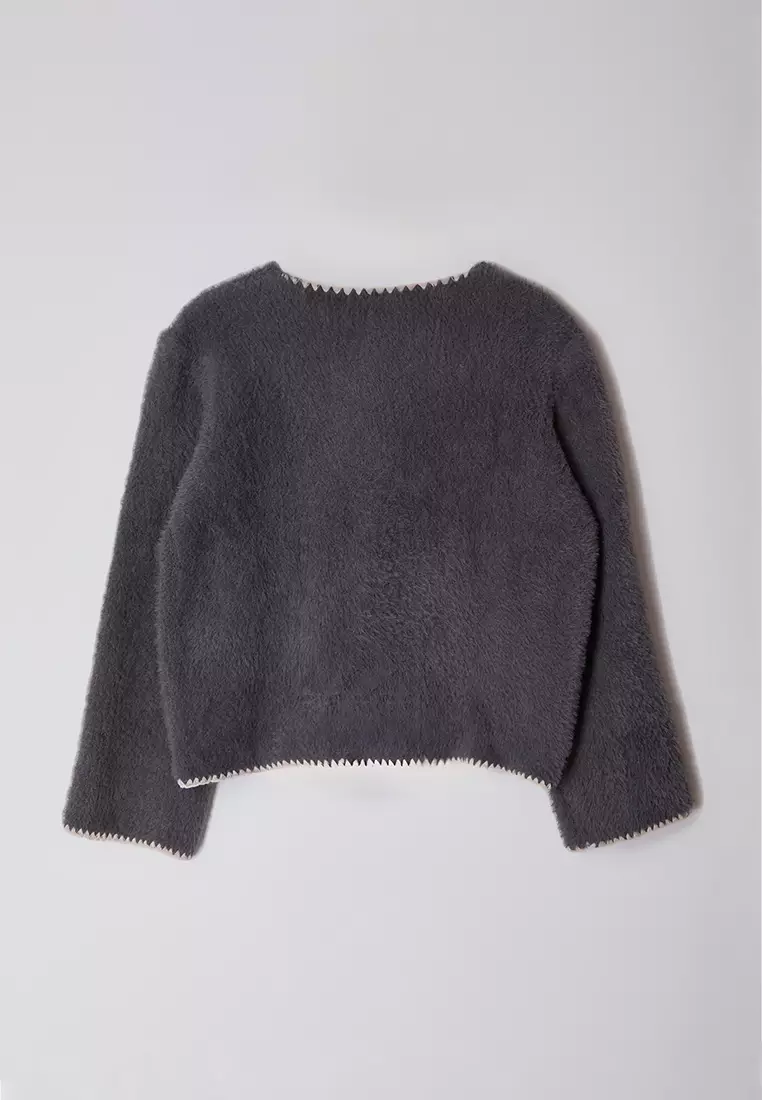 Anthracite Fluffy Soft Texture Jacket-Look Knitted Cardigan TWOAW25HI00009