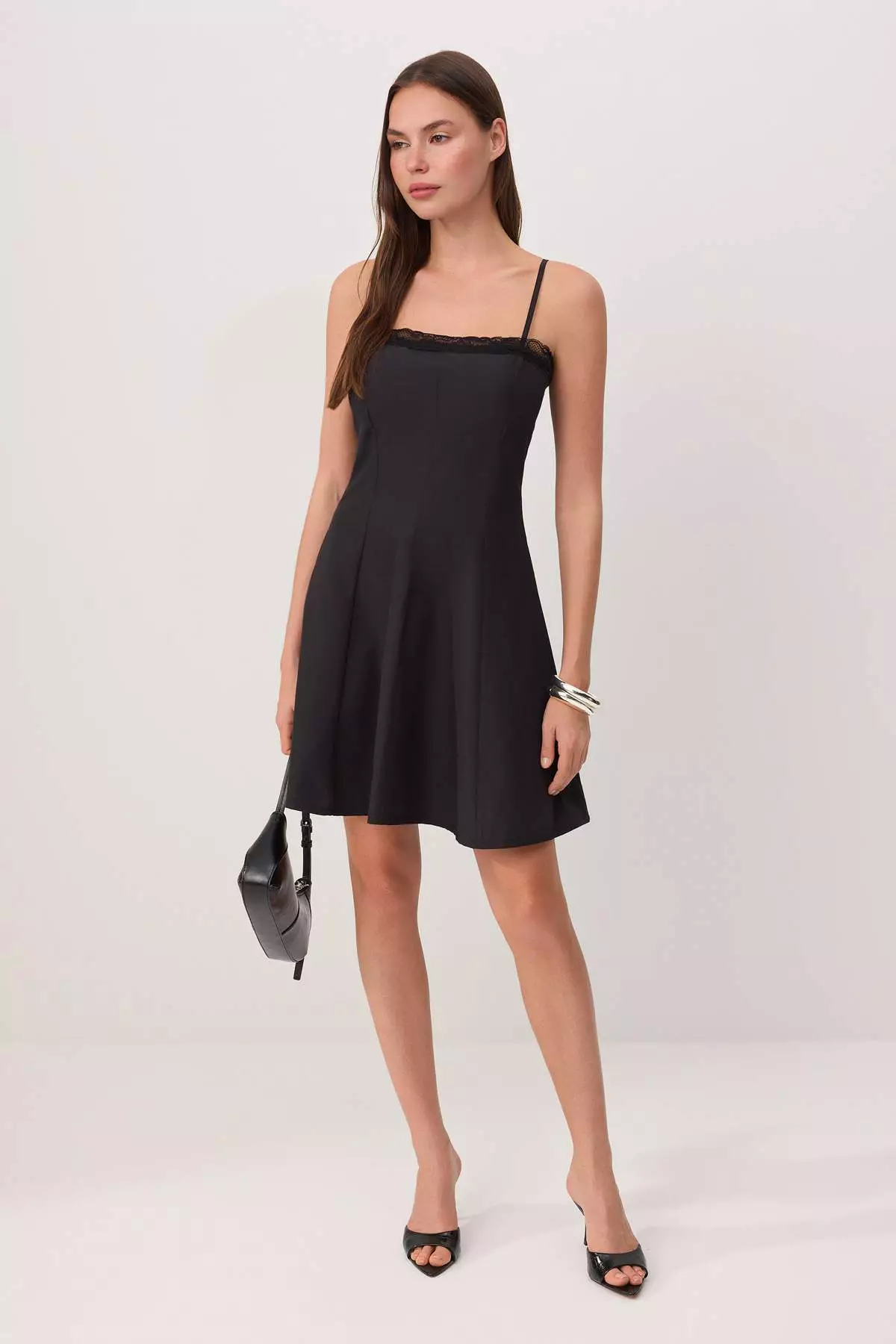 Black Lace Detailed Mini Woven Dress Twoss26El328