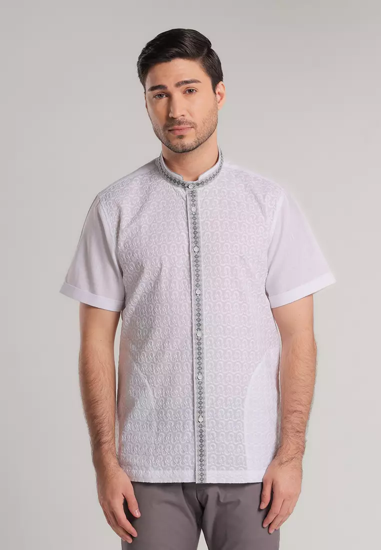 MOC Kemeja Koko Lengan Pendek Pria Hamza - White
