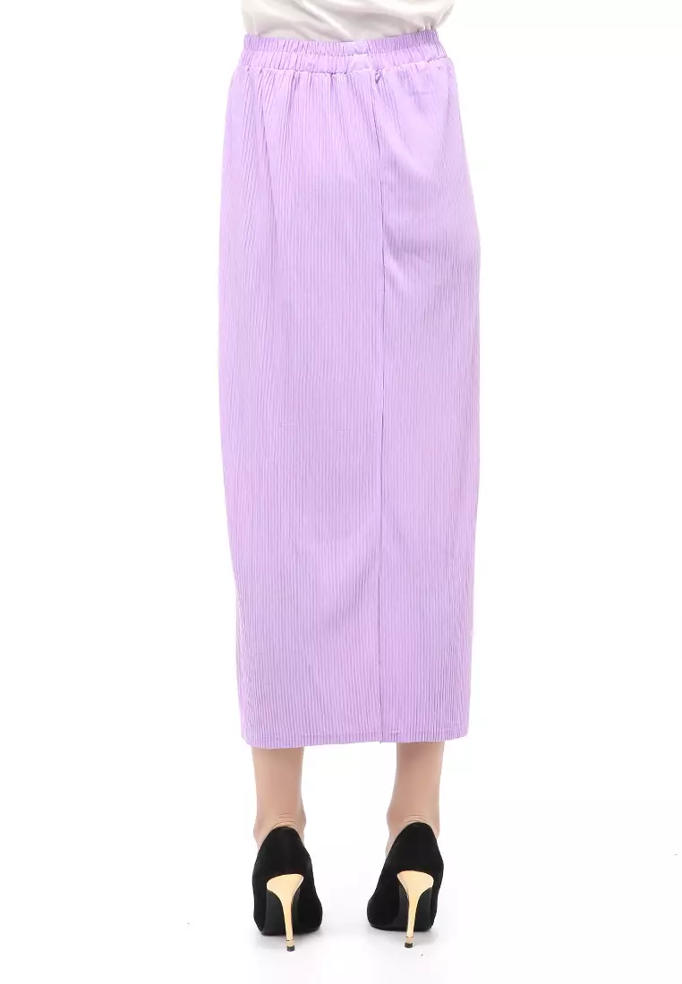 Rok Span Bawahan Wanita Motif Salur Skirt Rubbery Waist Casual - Lilac