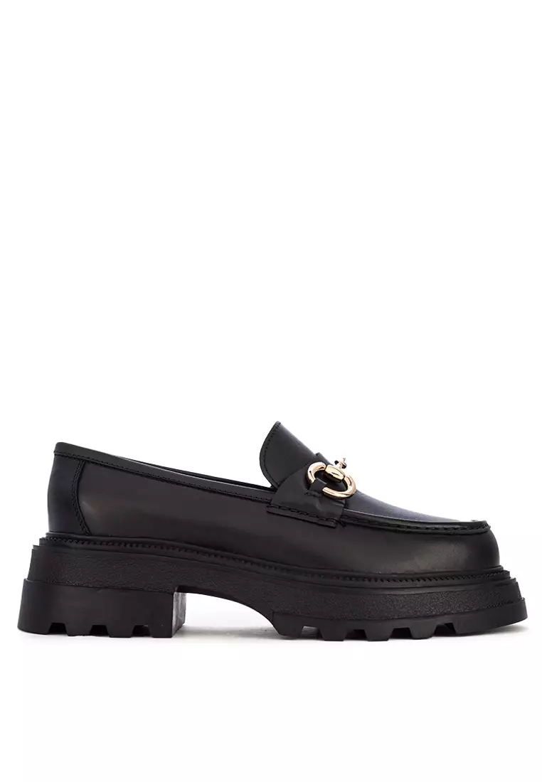 Discount on Bristol Shoes  shoes - SKU: Francine Black Lug Sole Loafer With Buckles
