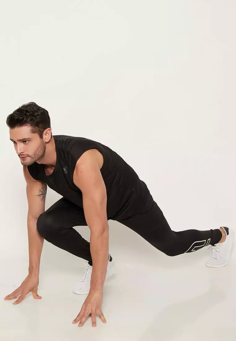 MB062 compression logo icon legging full line olahraga pria black