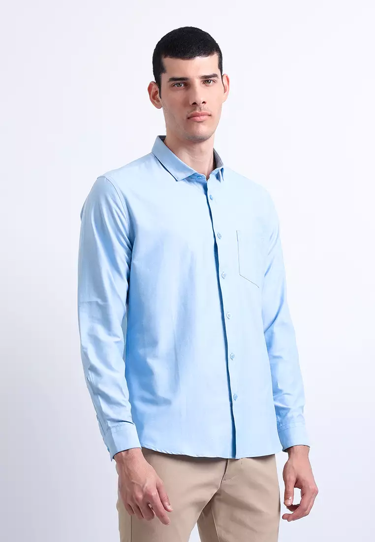 Manzone Kemeja Lengan Panjang Pria Slim Fit Foxy - Light Blue