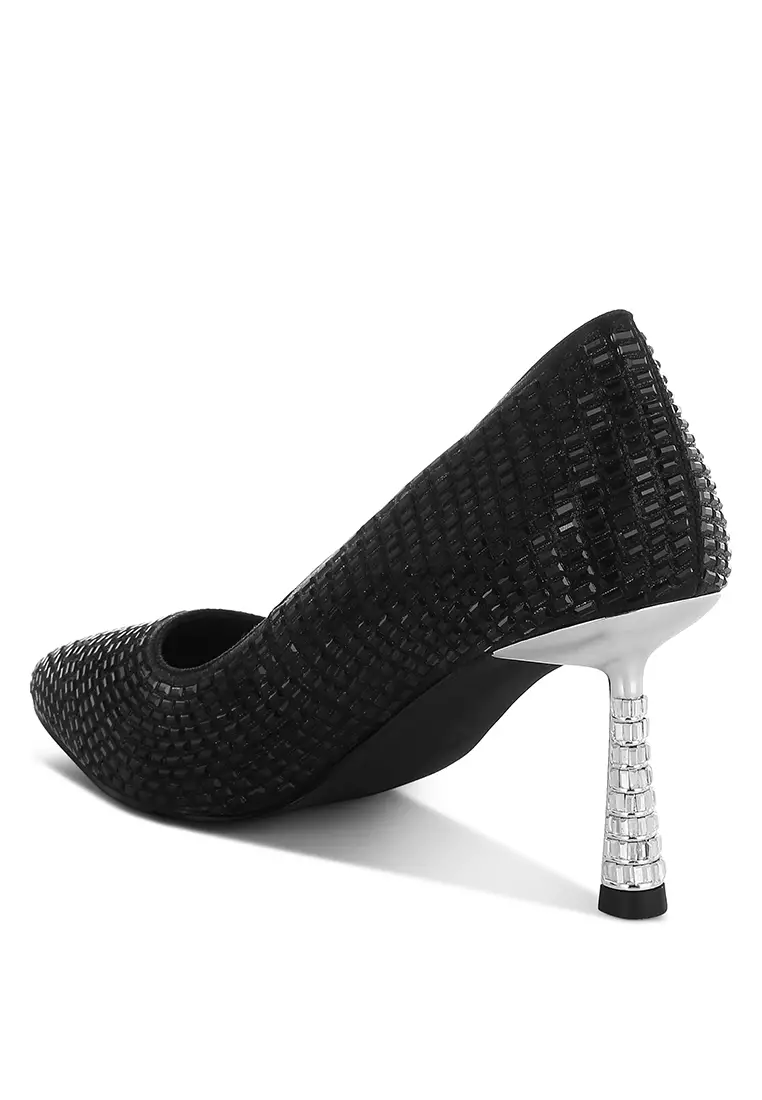 Rhinestones Embellished Pumps in Black