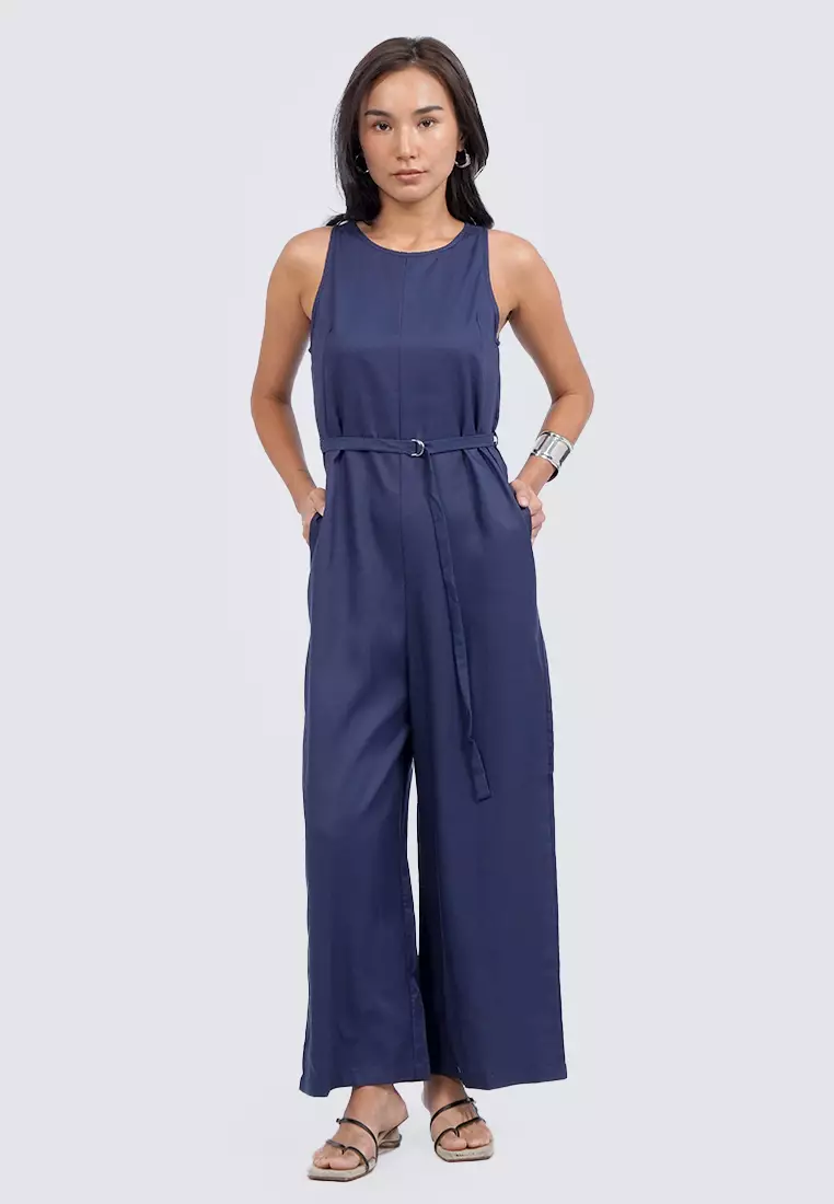 Round Neck Sleeveless Jumpsuit DARK BLUE