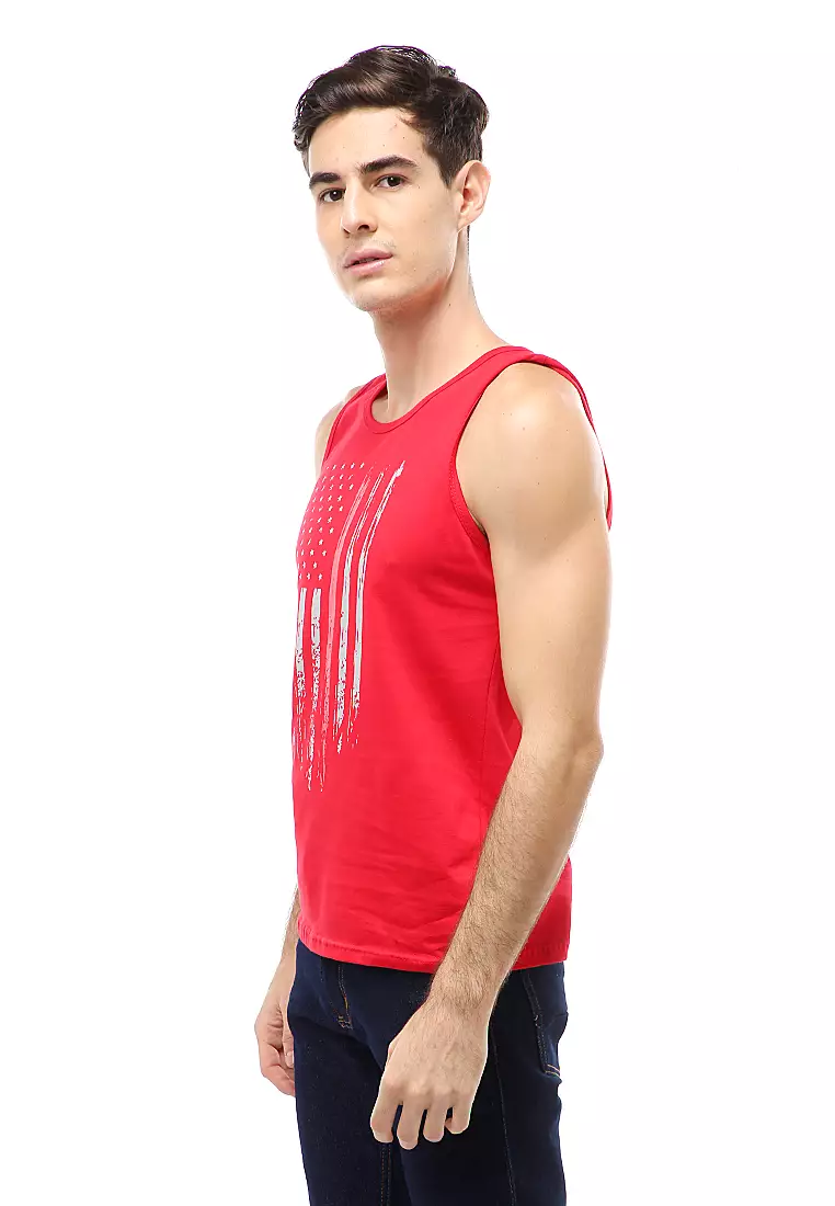 Agies Pakaian Dalam Pria Tank Top Singlet Flag Motive Material Cotton ORIGINAL - Red