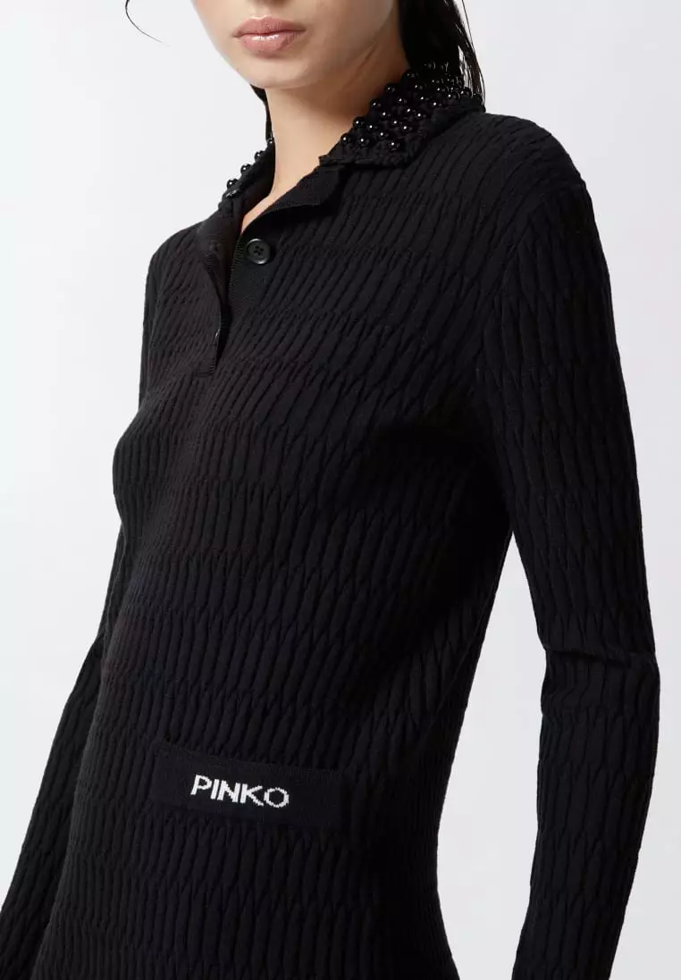 Buy Pinko Knit mini dress with bejewelled collar 2025 Online
