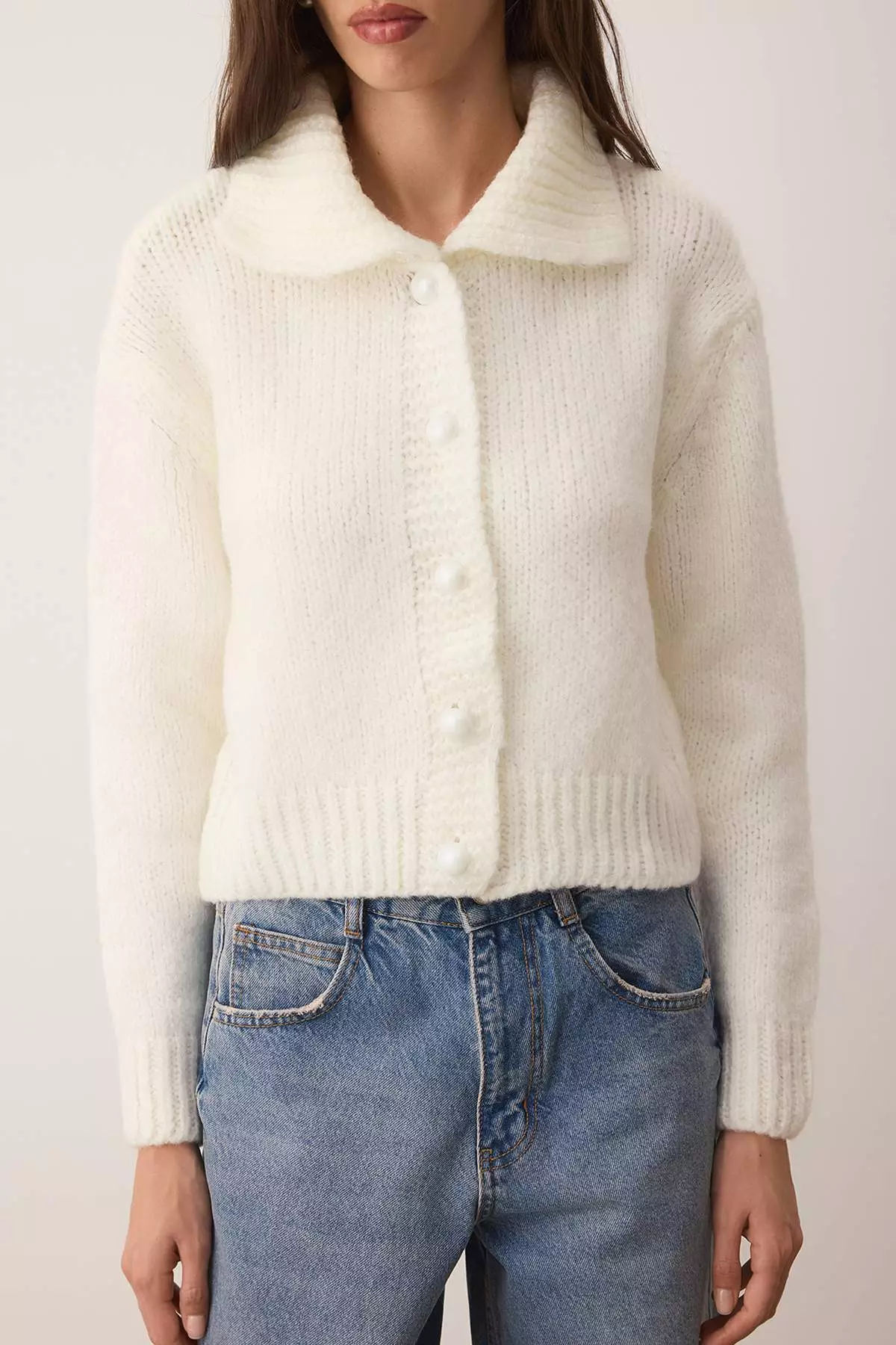 Ecru Oversize/Wide Pattern Crop Knitwear Cardigan Twoaw26Hi00179