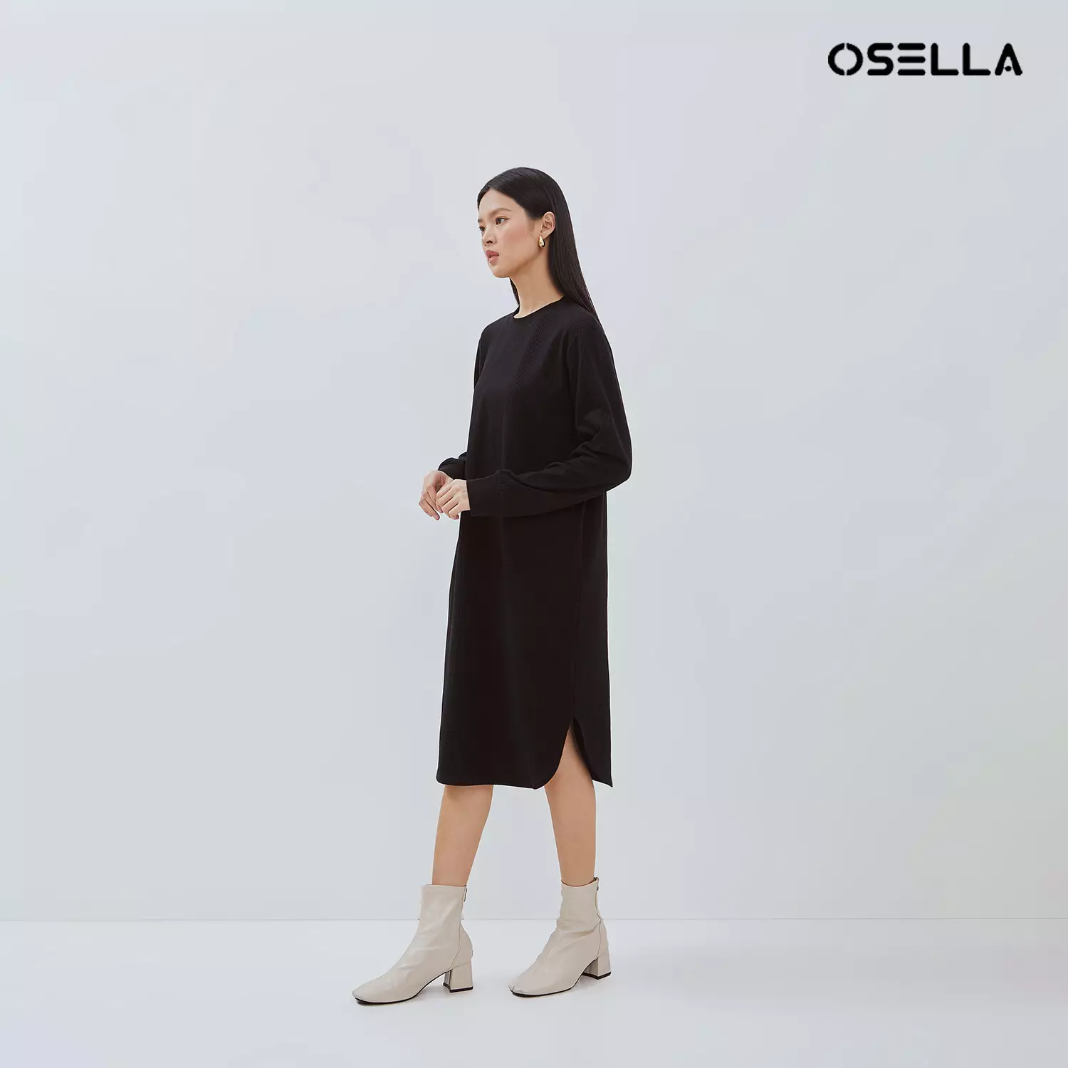 [NEW]OSELLA NAURA FANCY KNIT MIDI DRESS BLACK 2157500643 | Dress Rajut Wanita Lengan Panjang
