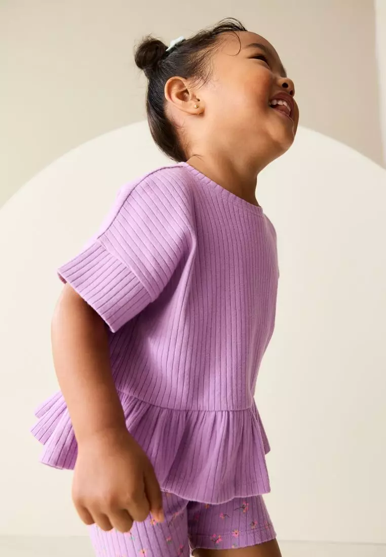 Short Sleeve Ribbed Top and Shorts Set