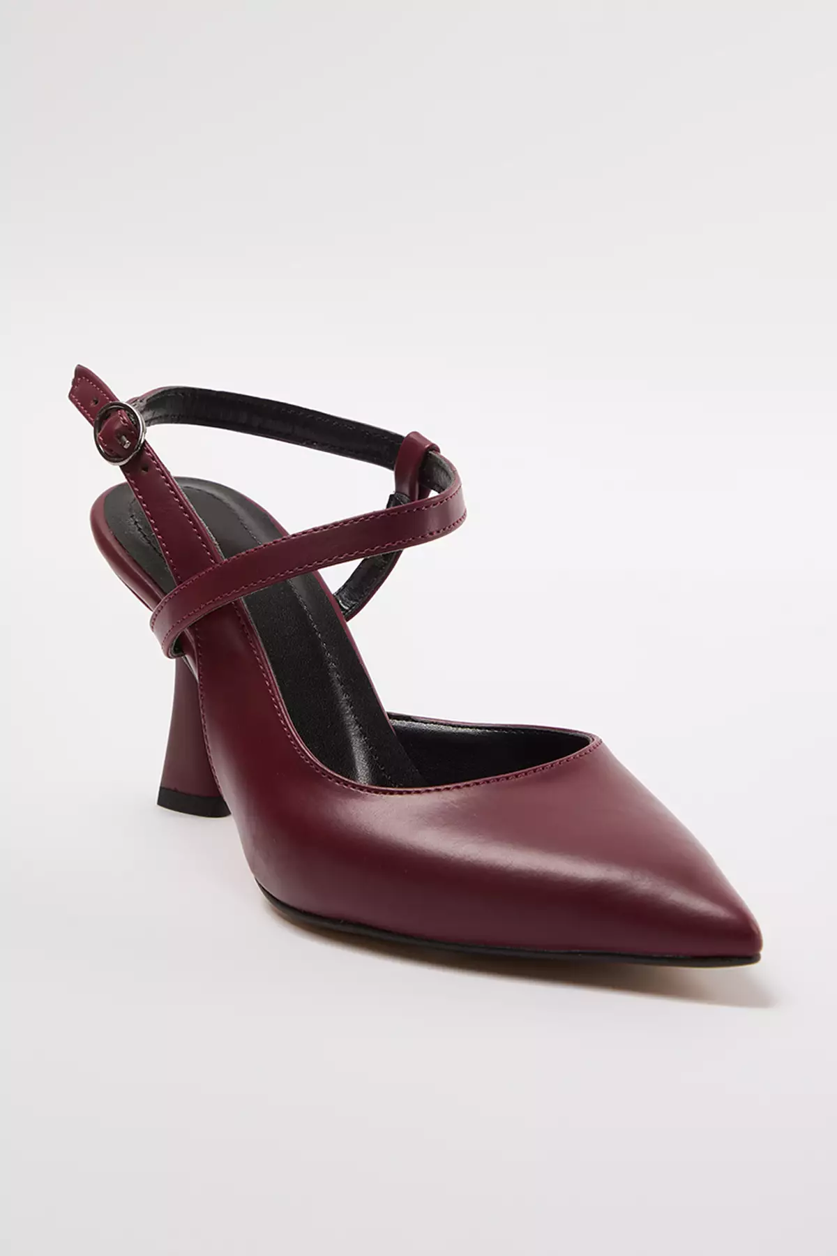Burgundy Thin Heeled Women's Shoes - Ankle Strap Takaw25To00004