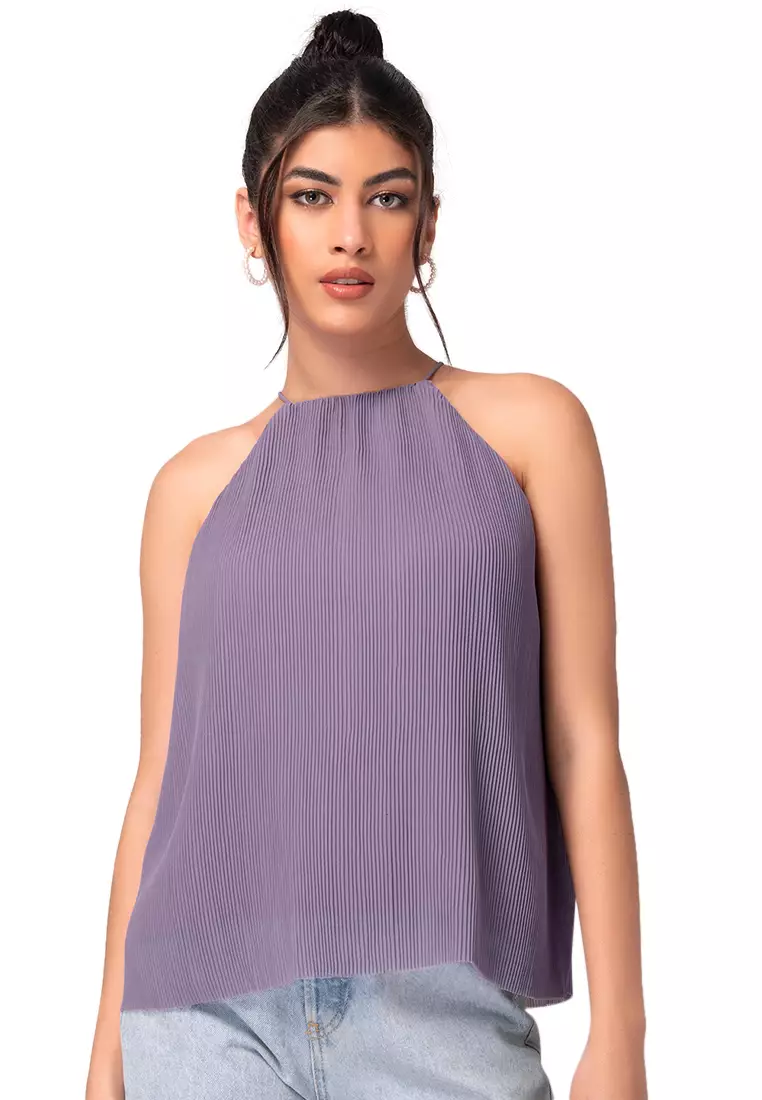 Buy Faballey Lilac Pleated Halter Neck Top 2024 Online Zalora Philippines