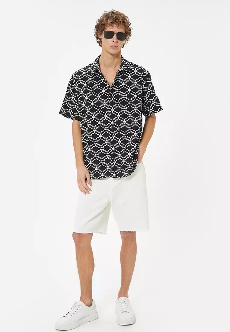 Short Sleeve Shirt Geometric Embroidered Regular Fit