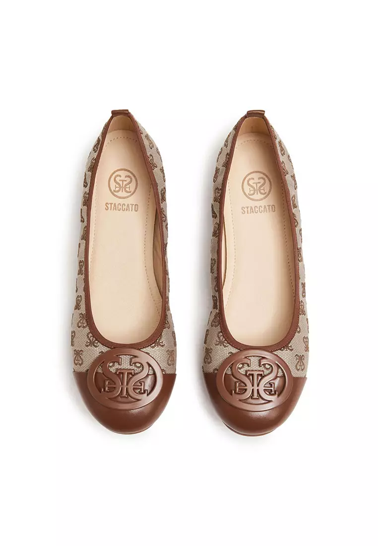 Staccato Classic St Buckle Monogram Duo Tone Flats - Coffee (9CP63-COF)