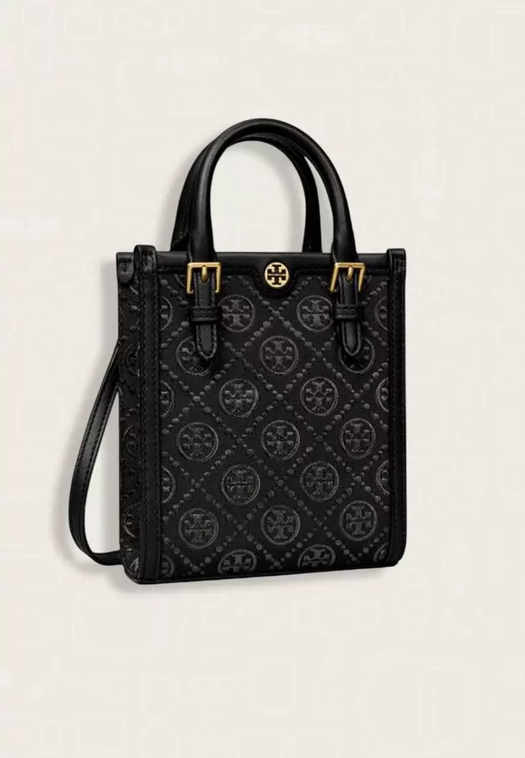 Tory Burch Mini T Monogram Tote Black