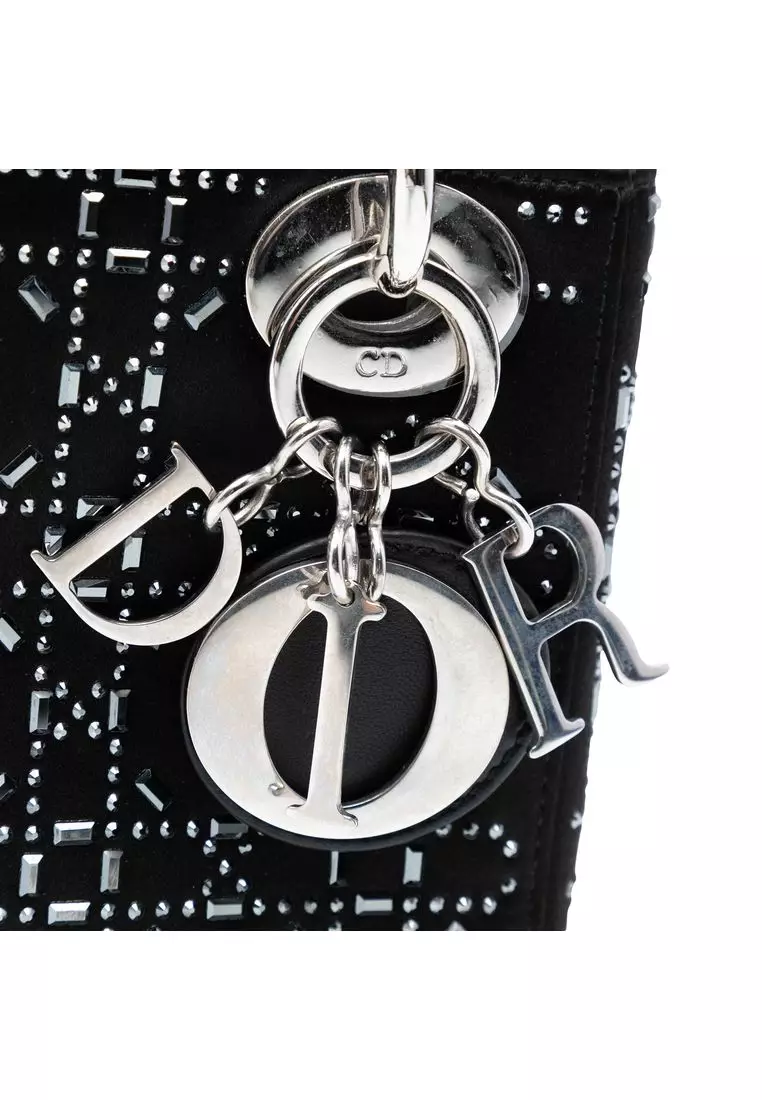Pre-Loved Dior Mini Satin Cannage Strass Crystal Embellished Lady Dior