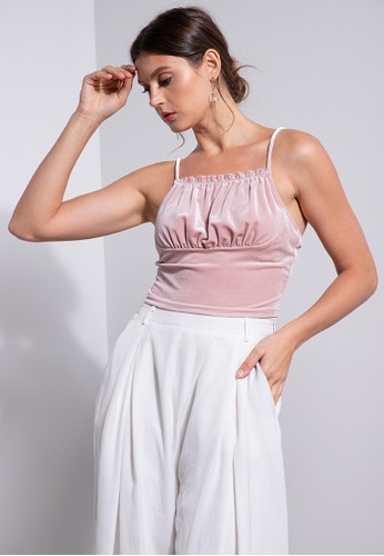 ZALORA OCCASION pink Velour Ruched Bustier Cami Top 442E7AAC0D13F0GS_1