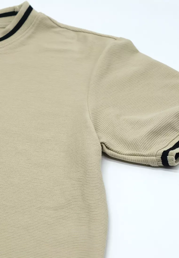 Men's Basic Rib Neck & Cuff T-Shirt - Beige
