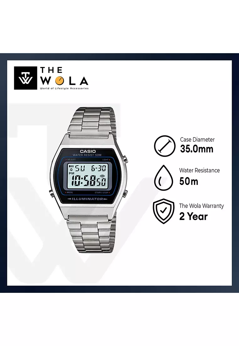 Men's Vintage B640WD-1AV Stainless Steel Band Digital Watch