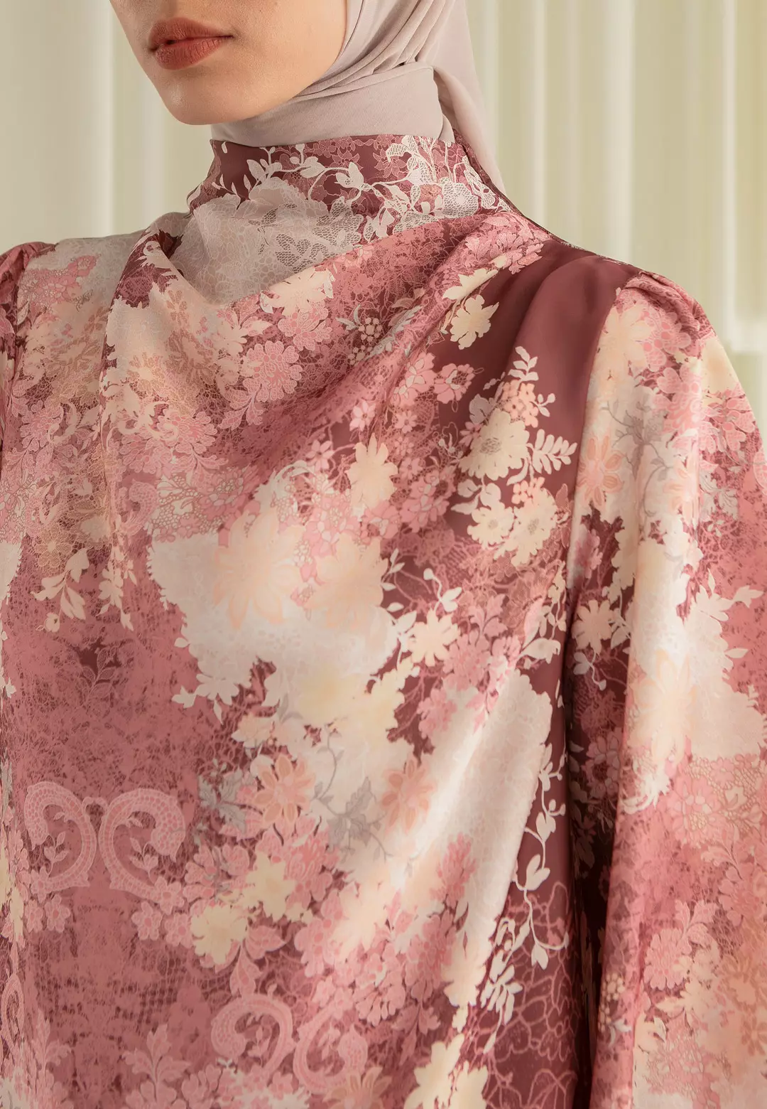 HijabChic Edeline Tunic Rosewood - Baju Lebaran Motif Floral Elegan