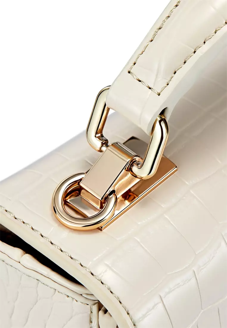 Duchess 女式米白色顶柄手提包-纯素皮革斜挎包和方袋