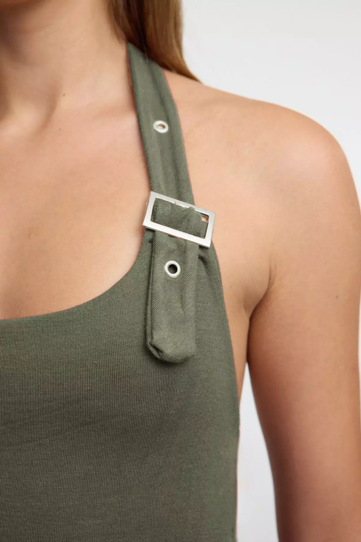 Khaki Neck Tie Belt Detailed Slim Knitted Blouse TWOSS24BZ00580 Knitted Blouse TWOSS24BZ00580