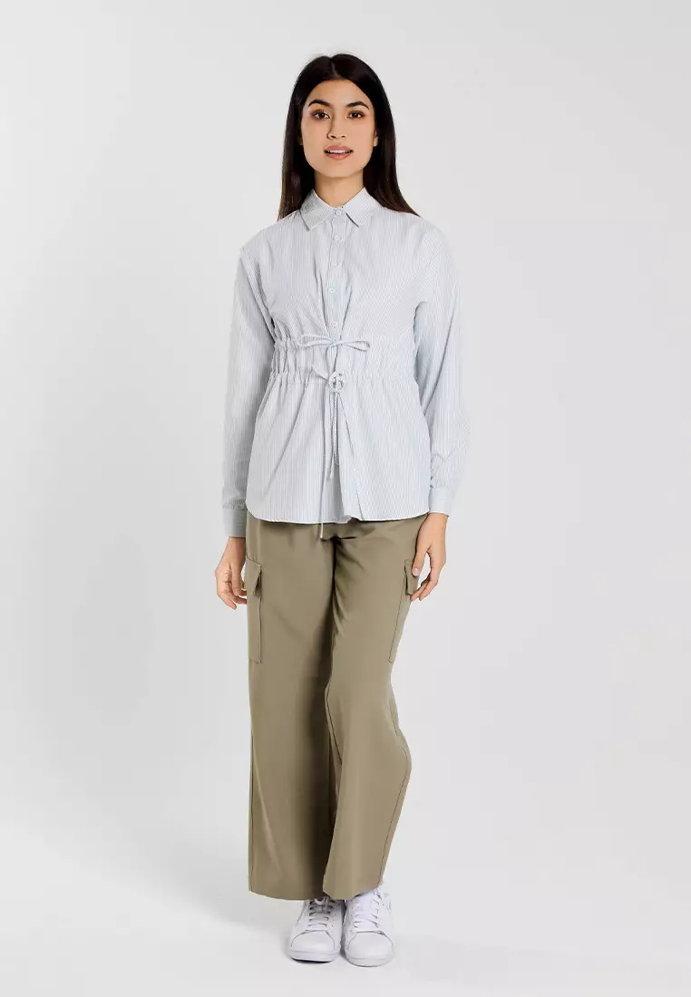 Forest Ladies Pleated Cargo Long Pants Women Wide Leg Pants | Seluar Panjang Perempuan - 810550-14KhakiGreen