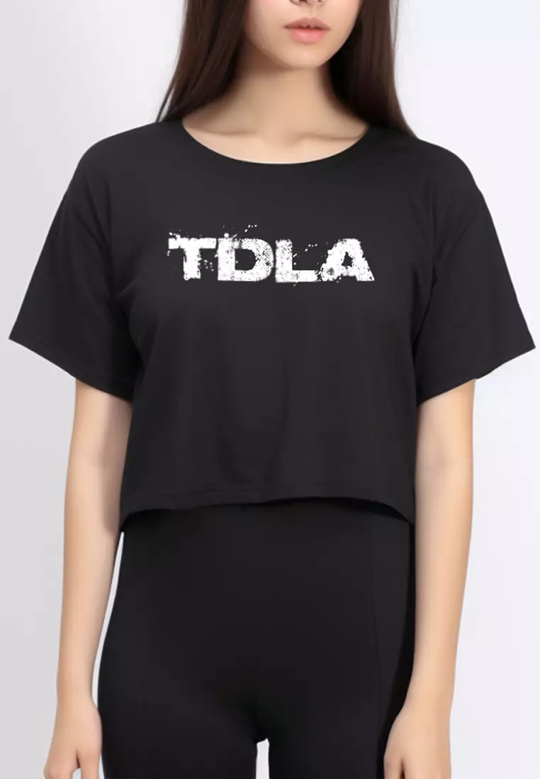 LTE54 kaos crop oversize OLC wanita air brush spray TDLA hitam