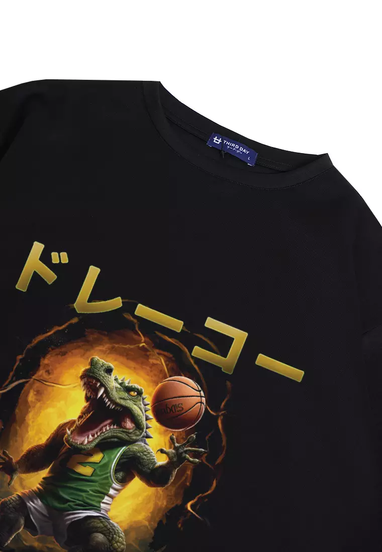 MTP28 kaos oversize basketball basket pria bahan tebal scuba cowok draco reality hitam