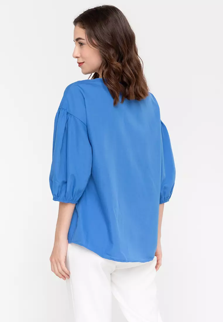 Charla Cotton Filipiniana Top with Bubble Sleeves