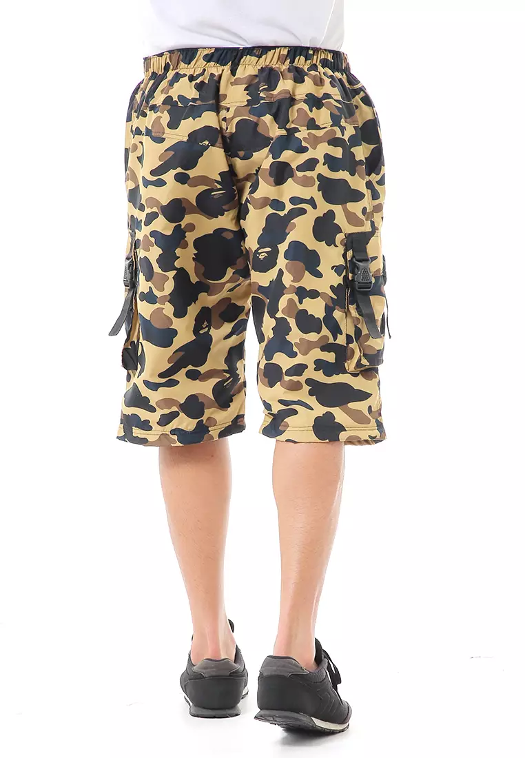 Grissham Celana Cargo Pendek Pria Short Pants Kasual Motif Loreng Material Parasut ORIGINAL - Yellow