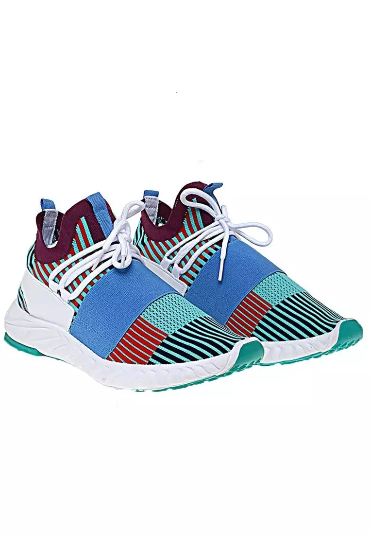 Chayton Sepatu Olahraga Pria Sneakers Casual Sport Shoes Motif Garis Material Flyknit Mesh ORIGINAL - Green tosca