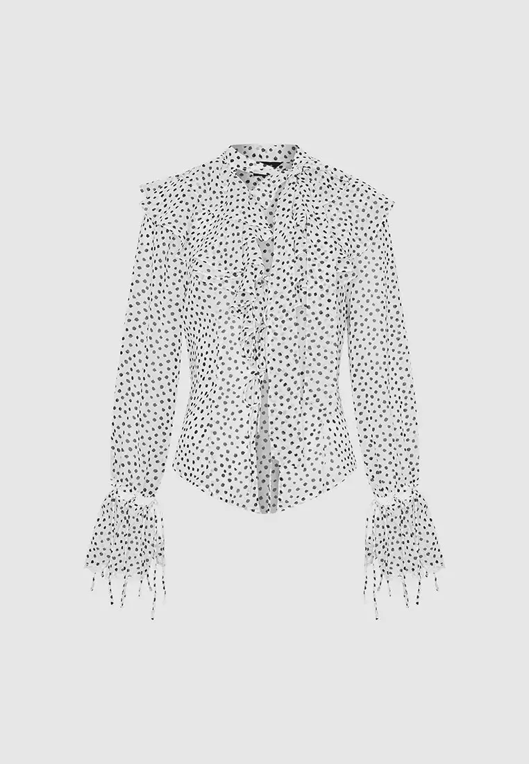 UR春季新款女装法式魅力复古波点印花开襟衬衫UWG250004