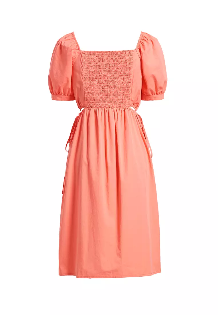 Square Neck Midi Dress with Waist Slits