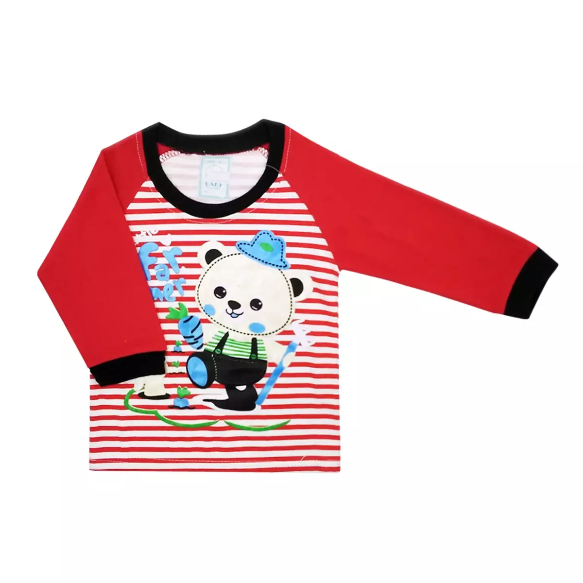 Skabe Pakaian Bayi Anak Laki Laki Baju Atasan Oblong Lengan Panjang Motif Bear Salur Setelan Celana Kaos All Size Warna Tua Usia 6 Bulan Hingga 12 Bulan 2426 Merah