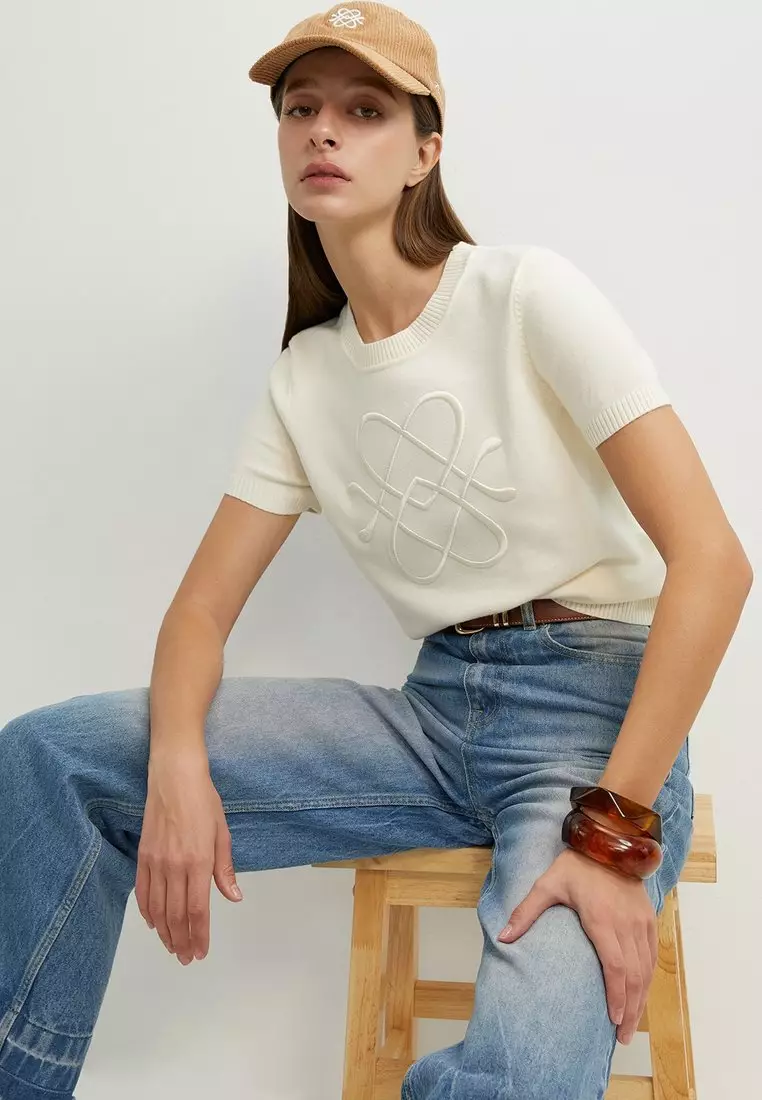 Embroidered Knit Top - Cream