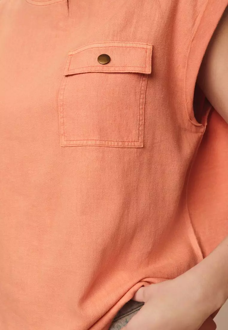 Linen Blend Pocket Top